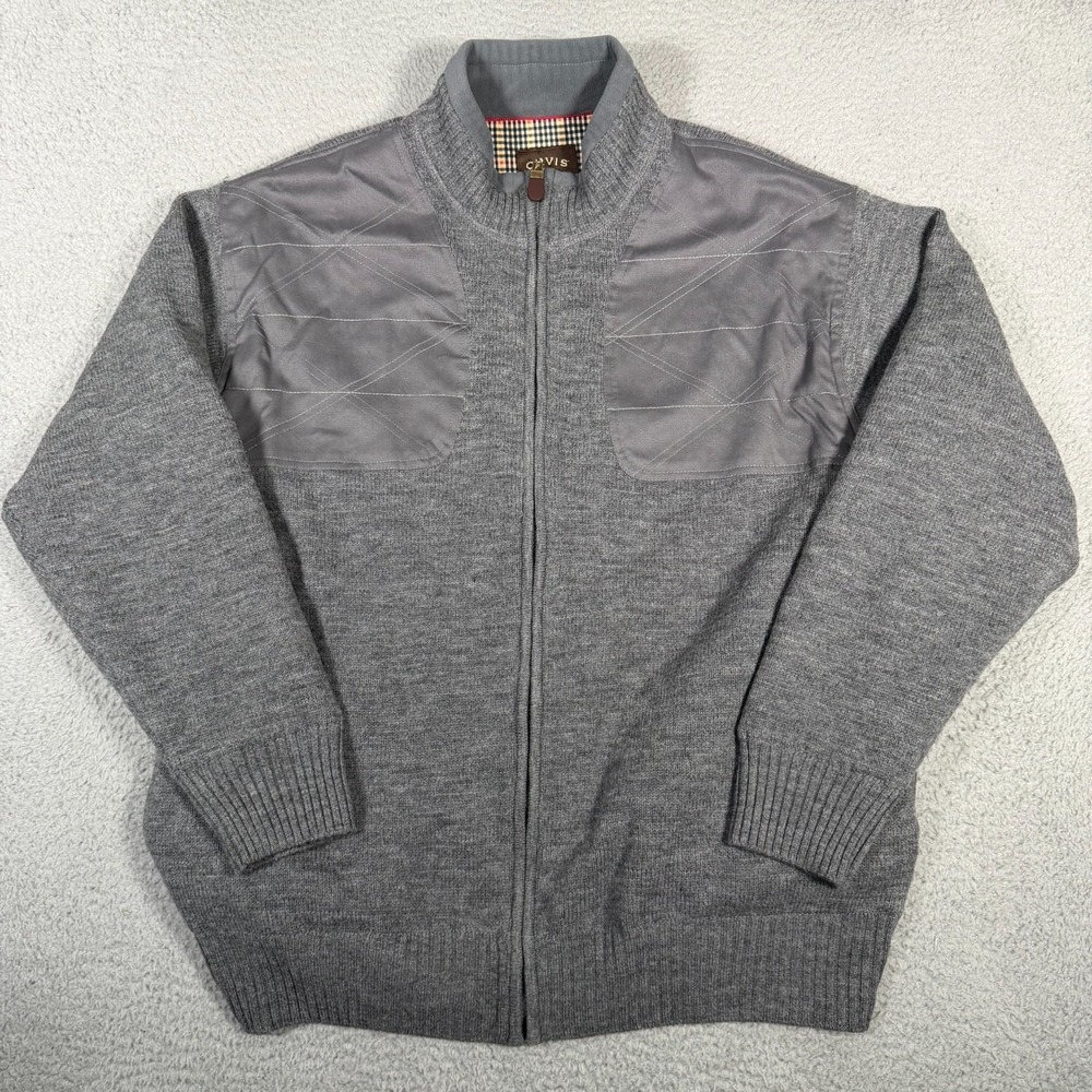 Orvis Sweater Mens Large Gray 100% Wool Full Zip Foul Weather Shooting Lined